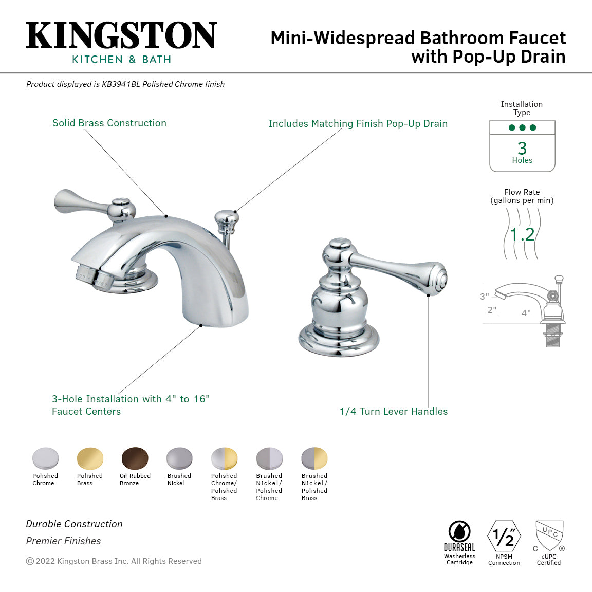 Vintage Mini-Widespread Bathroom Faucet with Pop-Up Drain in Oil Rubbed Bronze