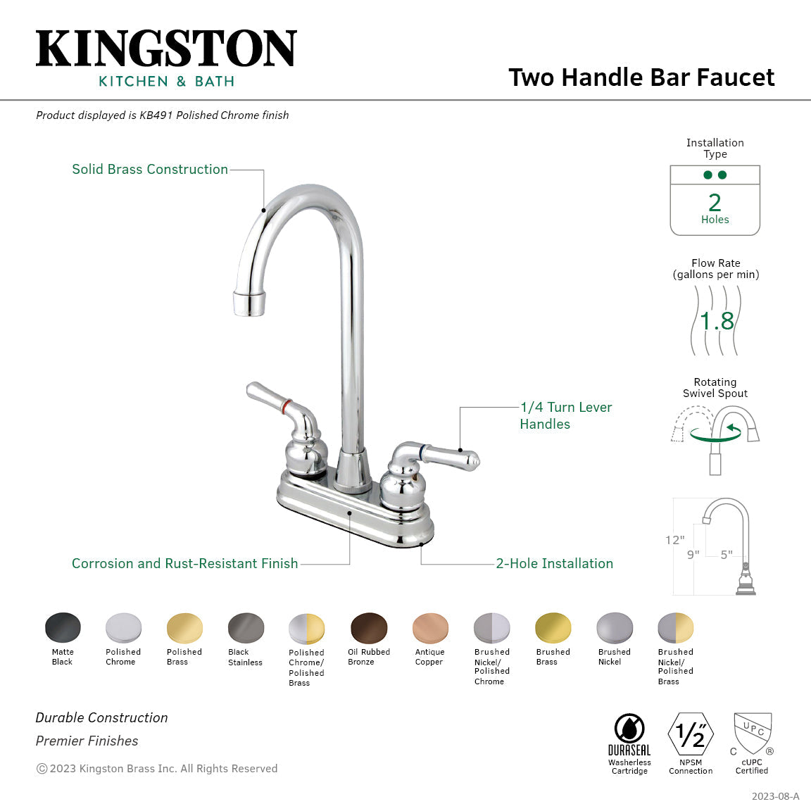 Magellan Double-Handle 4" Centerset Bar Faucet in Polished Chrome