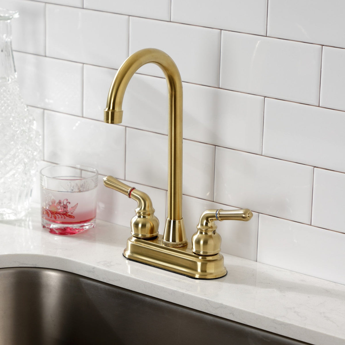 Magellan Double-Handle 4" Centerset Bar Faucet in Brushed Brass