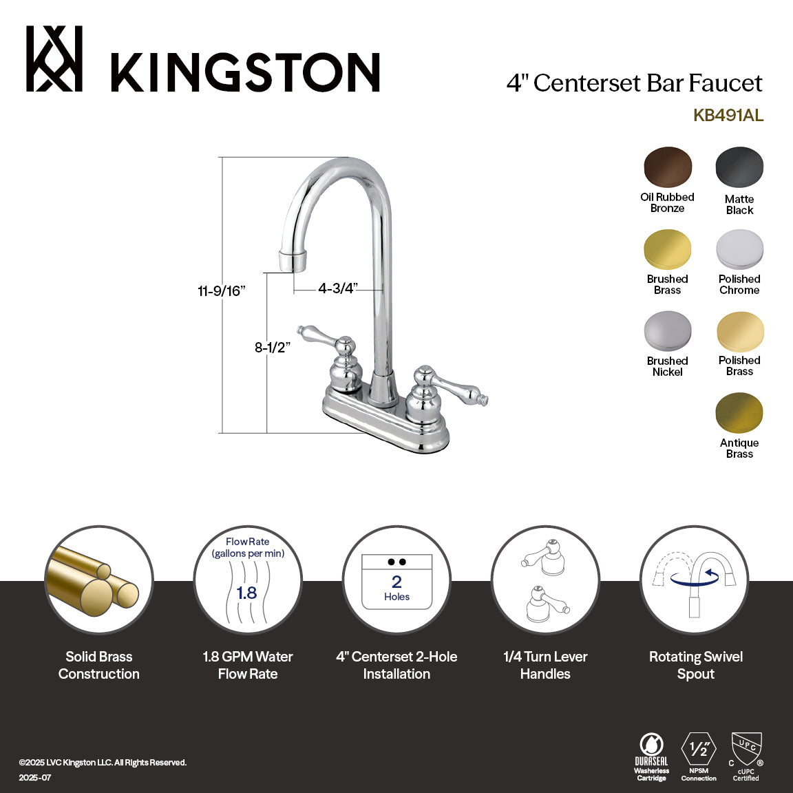 Victorian Double-Handle 4" Centerset High-Arc Bar Faucet in Brushed Nickel