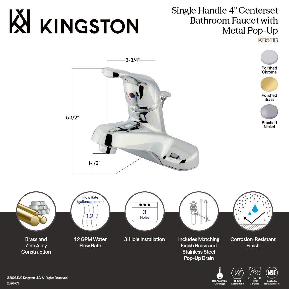 Wyndham Single-Handle 4" Centerset Bathroom Faucet with Brass Pop-Up in Polished Chrome