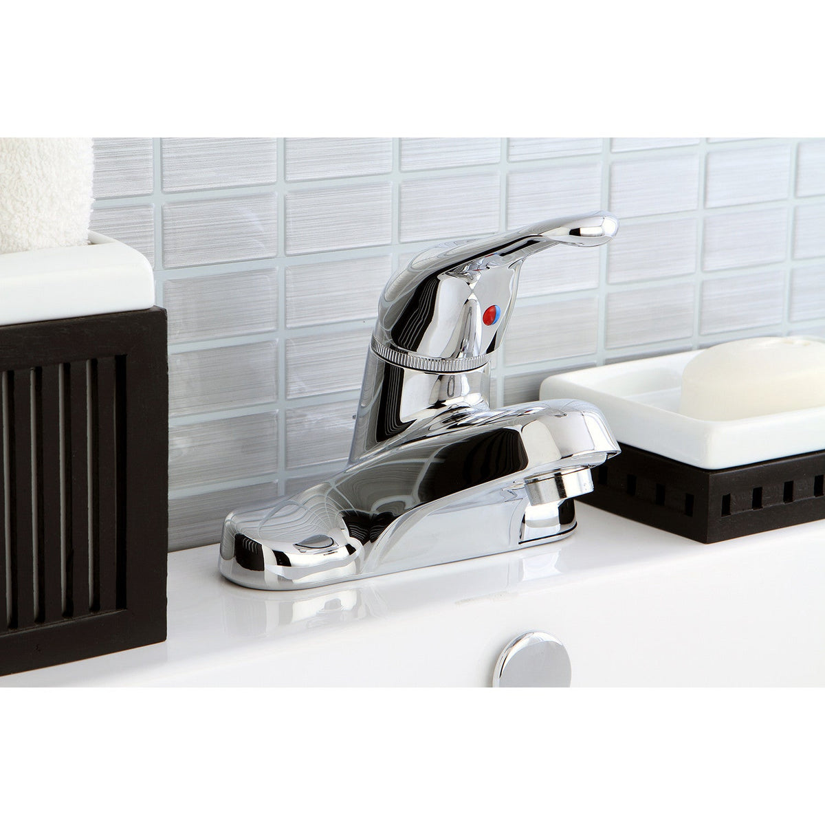 Wyndham Single-Handle 4" Centerset Bathroom Faucet with Brass Pop-Up in Polished Chrome