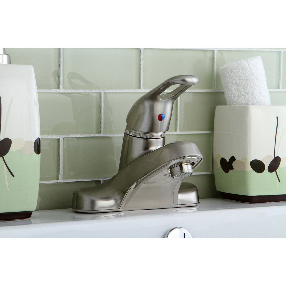 Wyndham Single-Handle 4" Centerset Bathroom Faucet with Brass Pop-Up in Brushed Nickel