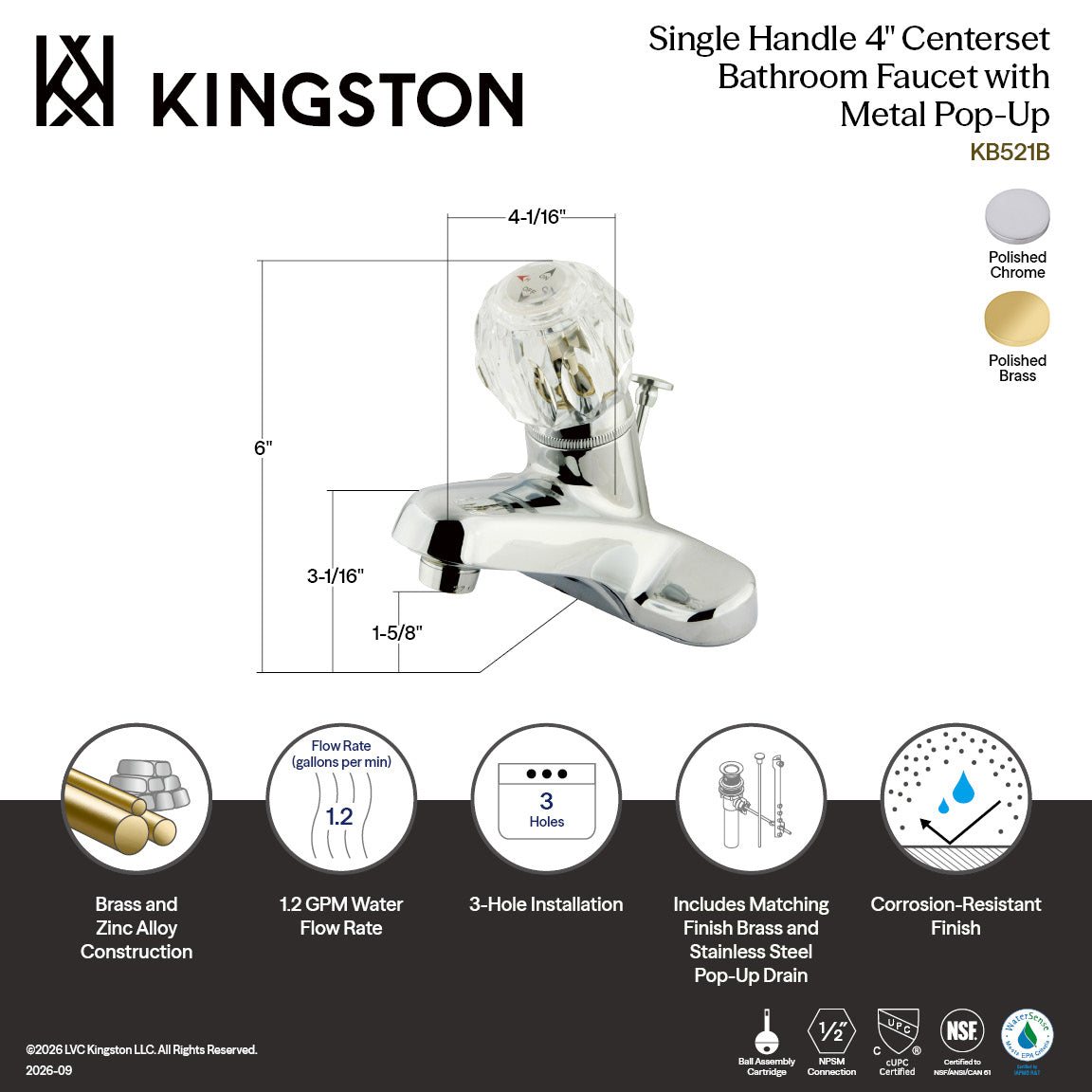 Americana Single-Handle 4" Centerset Bathroom Faucet with Brass Pop-Up in Polished Brass