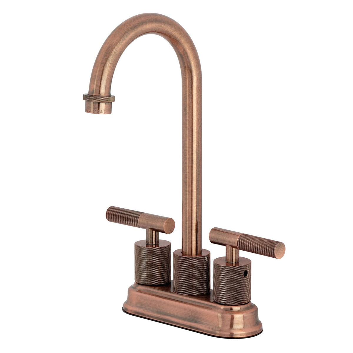 Convergent Double-Handle 4" Centerset Bar Faucet with Knurled Handle in Antique Copper