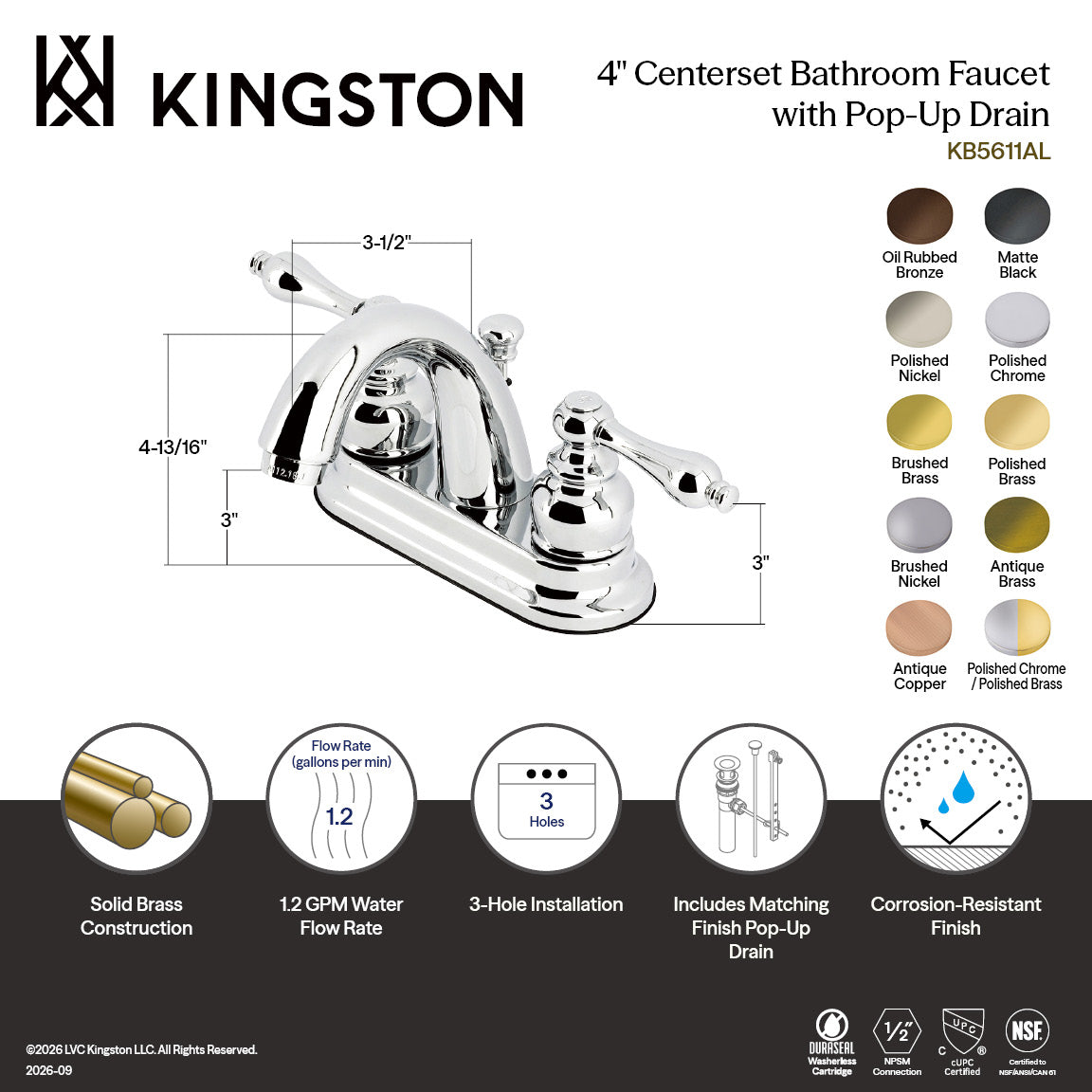 Restoration Double-Handle 4" Centerset Bathroom Faucet with Pop-Up Drain in Matte Black