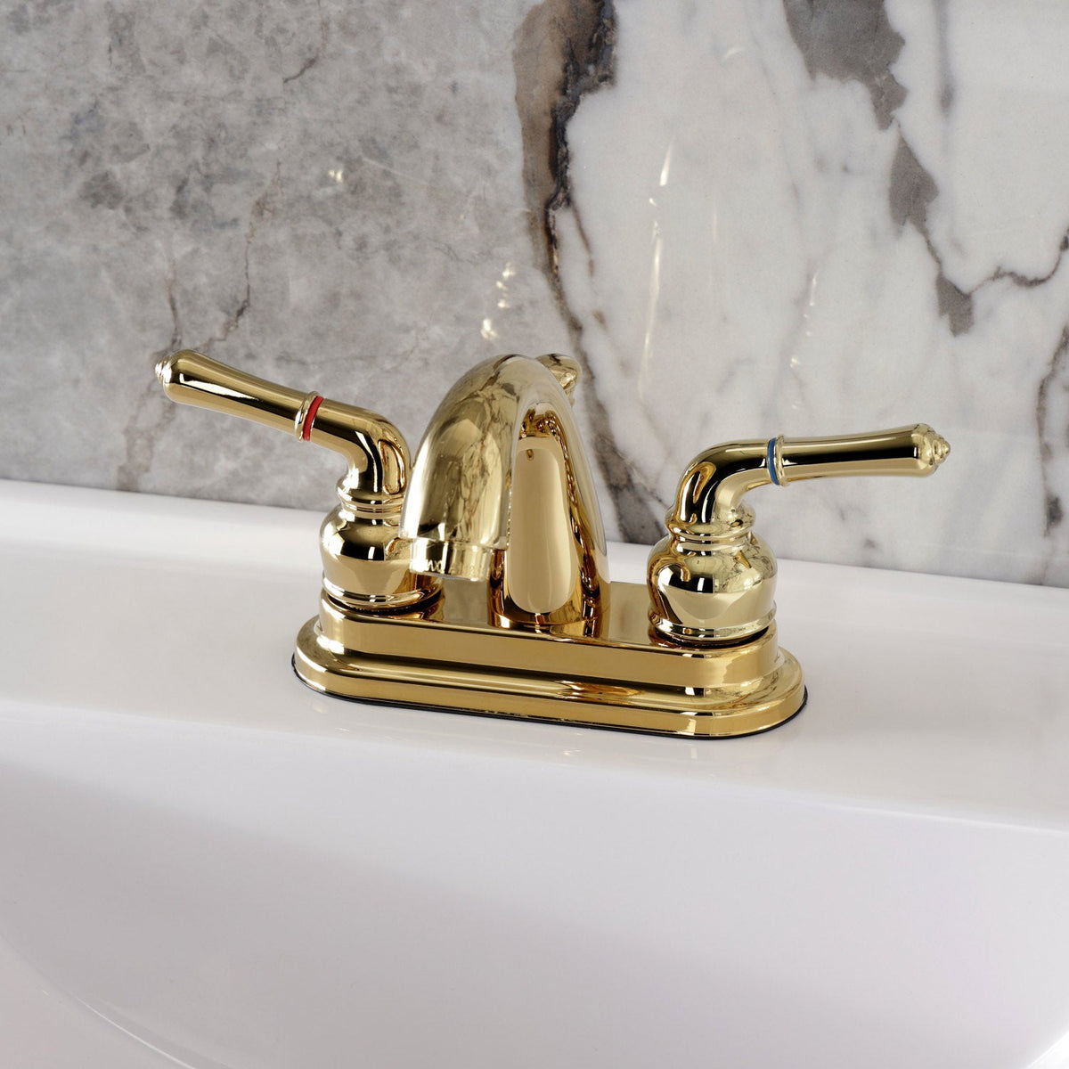Naples Double-Handle 4" Centerset Bathroom Faucet with Pop-Up Drain in Polished Brass
