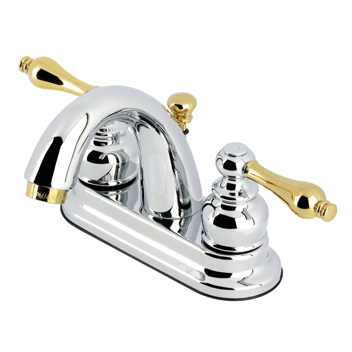 Restoration Double-Handle 4" Centerset Bathroom Faucet with Pop-Up Drain in Polished Chrome/Polished Brass