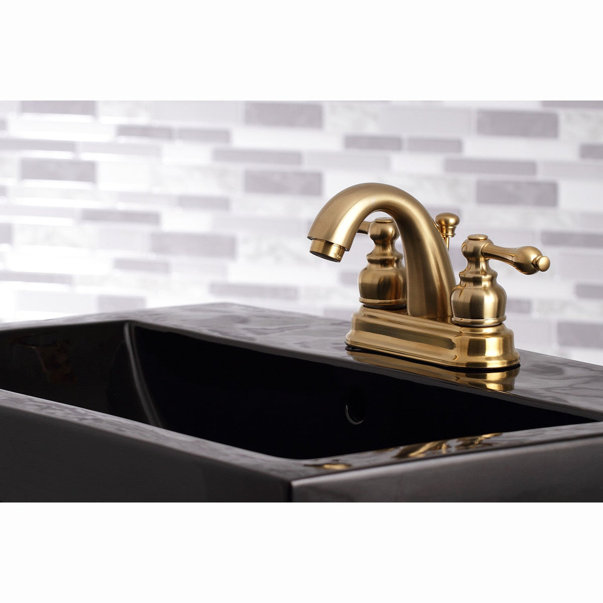 Restoration Double-Handle 4" Centerset Bathroom Faucet with Pop-Up Drain in Brushed Brass