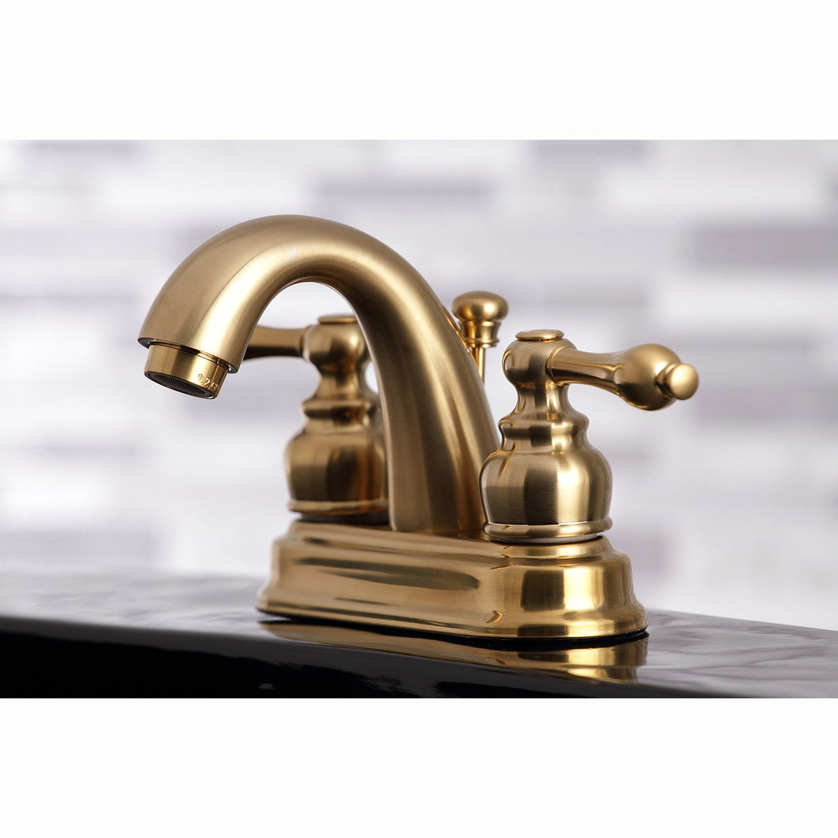 Restoration Double-Handle 4" Centerset Bathroom Faucet with Pop-Up Drain in Brushed Brass