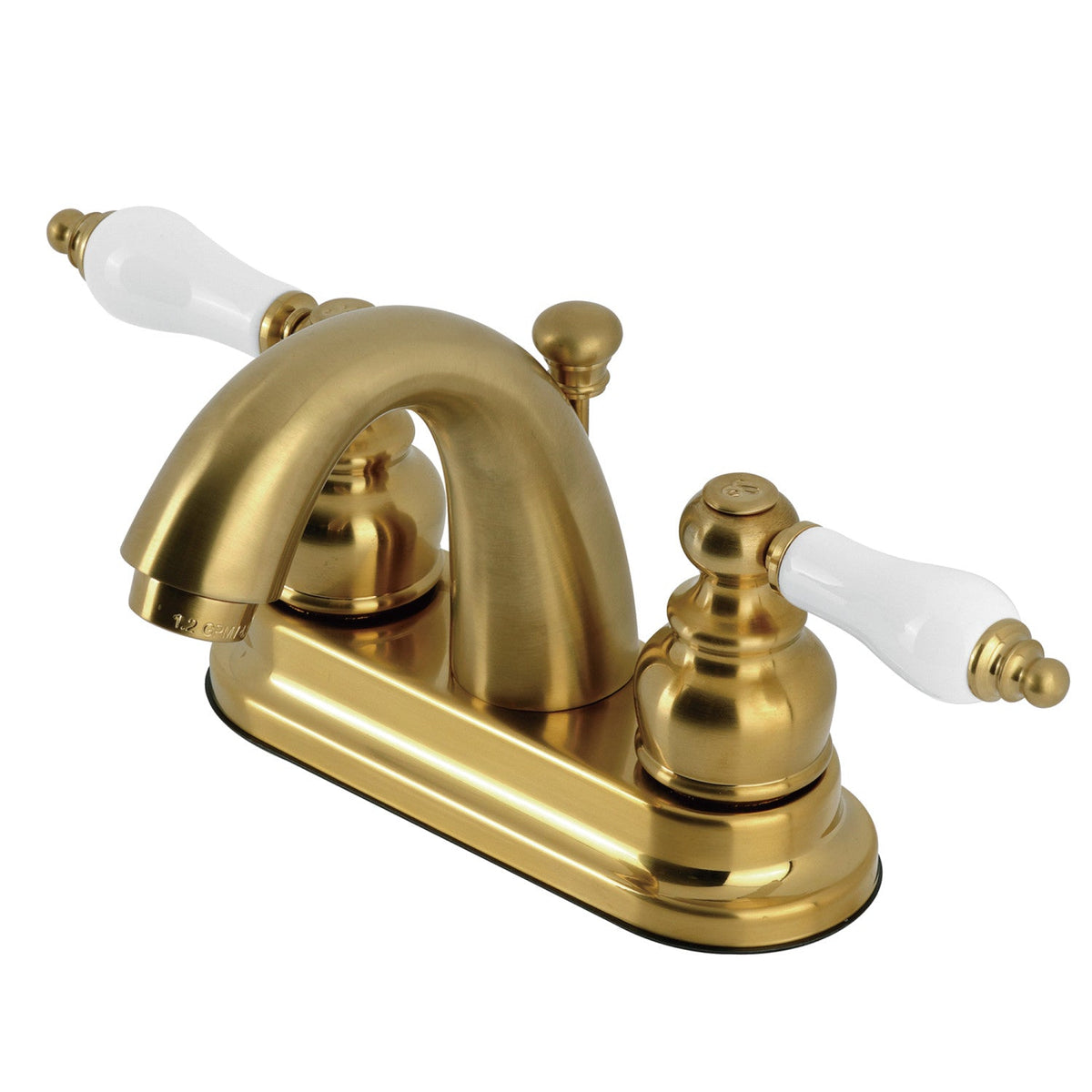 Restoration Double-Handle 4" Centerset Bathroom Faucet with Pop-Up Drain in Brushed Brass