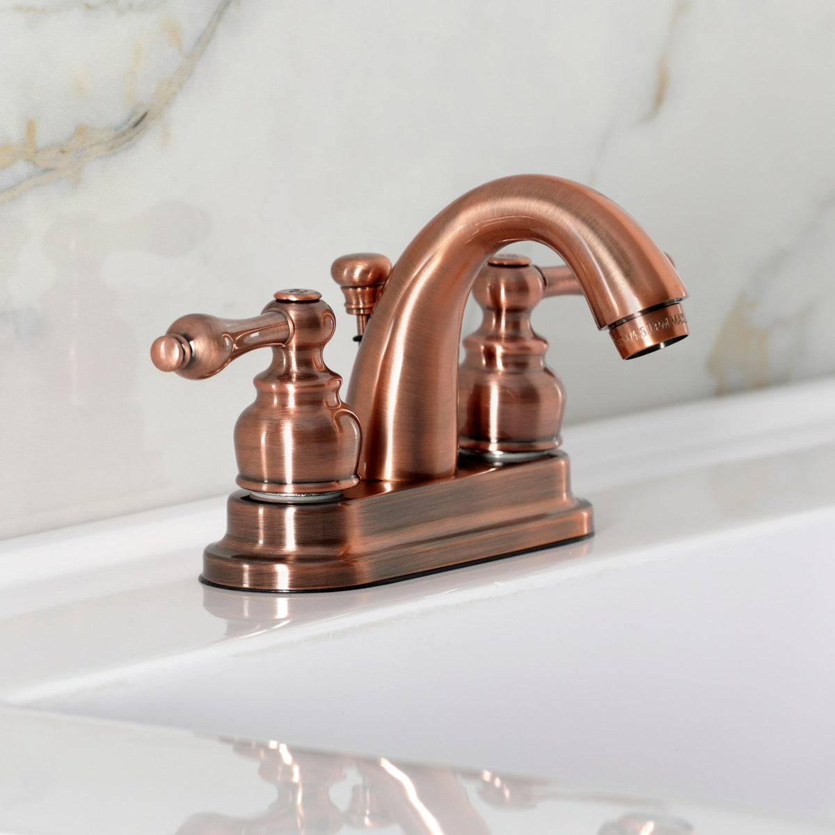 Restoration Double-Handle 4" Centerset Bathroom Faucet with Pop-Up Drain in Antique Copper