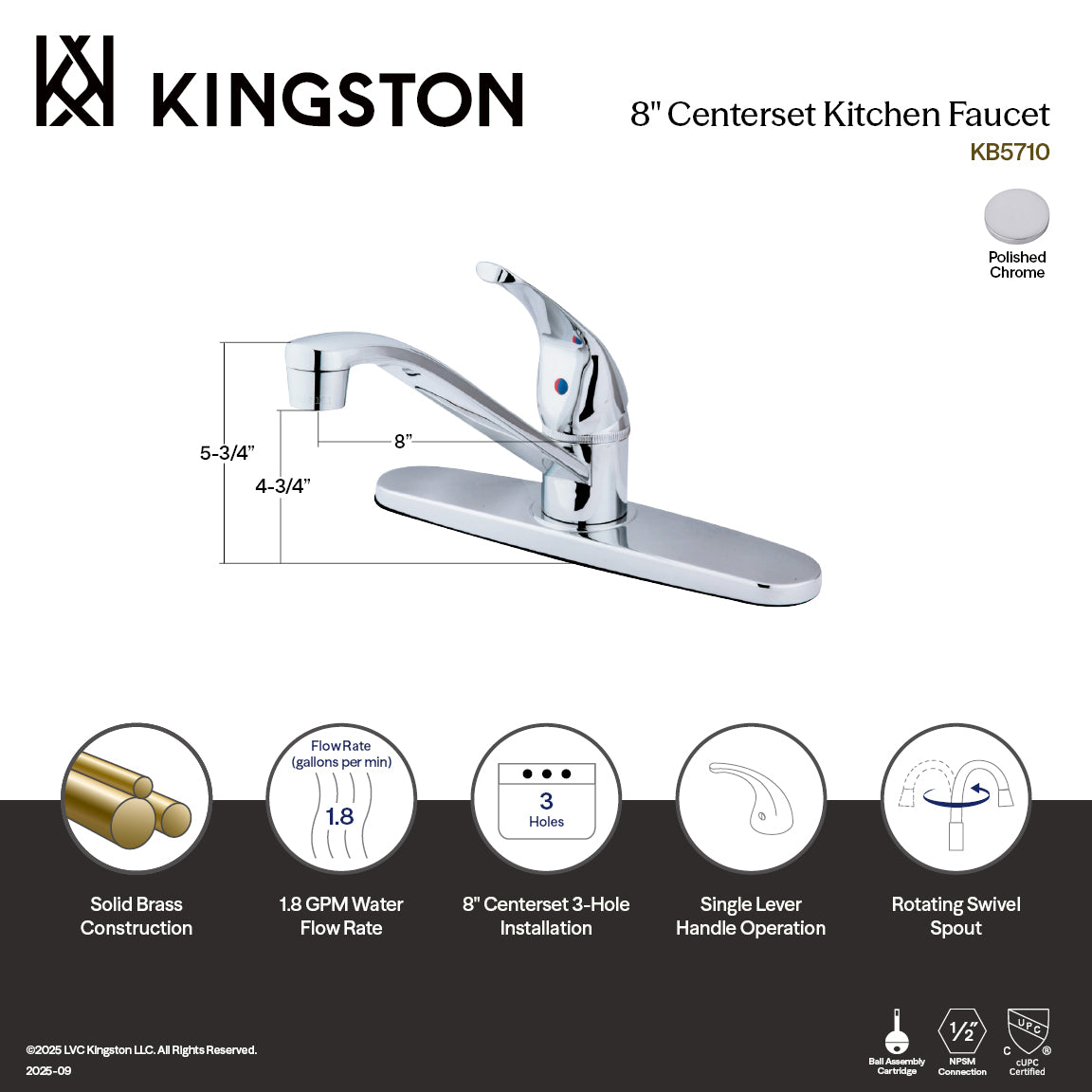 Chatham Single-Handle 8" Centerset Kitchen Faucet in Polished Chrome