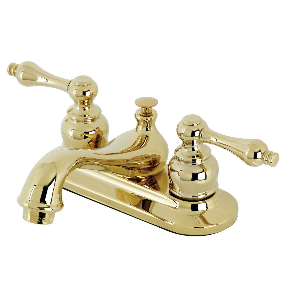 Restoration Double-Handle 4" Centerset Bathroom Faucet with Brass Pop-Up in Polished Brass