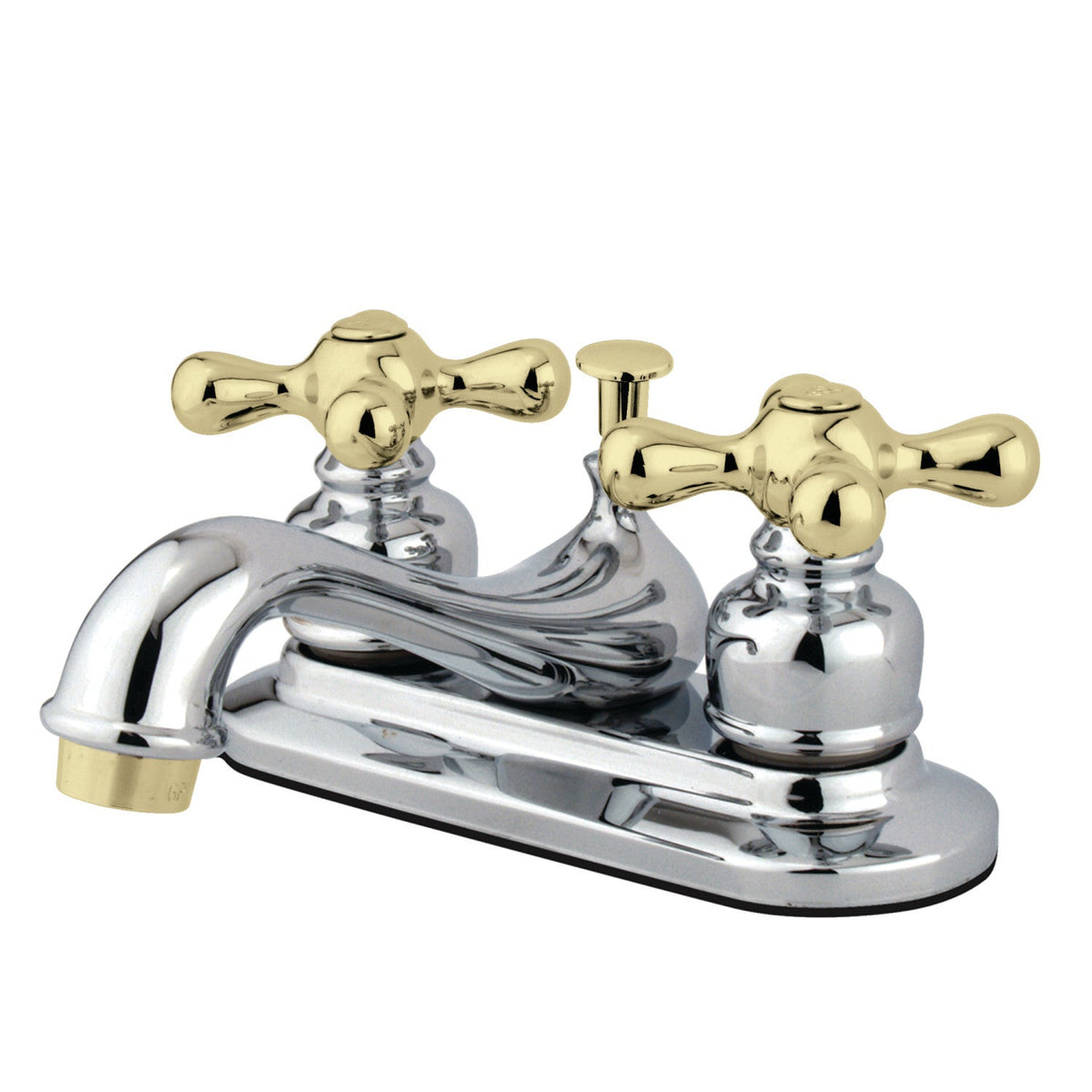 Restoration Double-Handle 4" Centerset Bathroom Faucet with Pop-Up Drain in Polished Chrome/Polished Brass