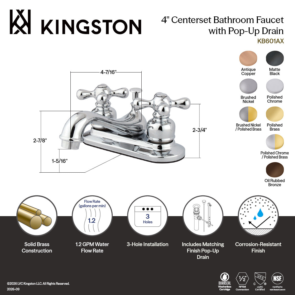 Restoration Double-Handle 4" Centerset Bathroom Faucet with Pop-Up Drain in Brushed Nickel