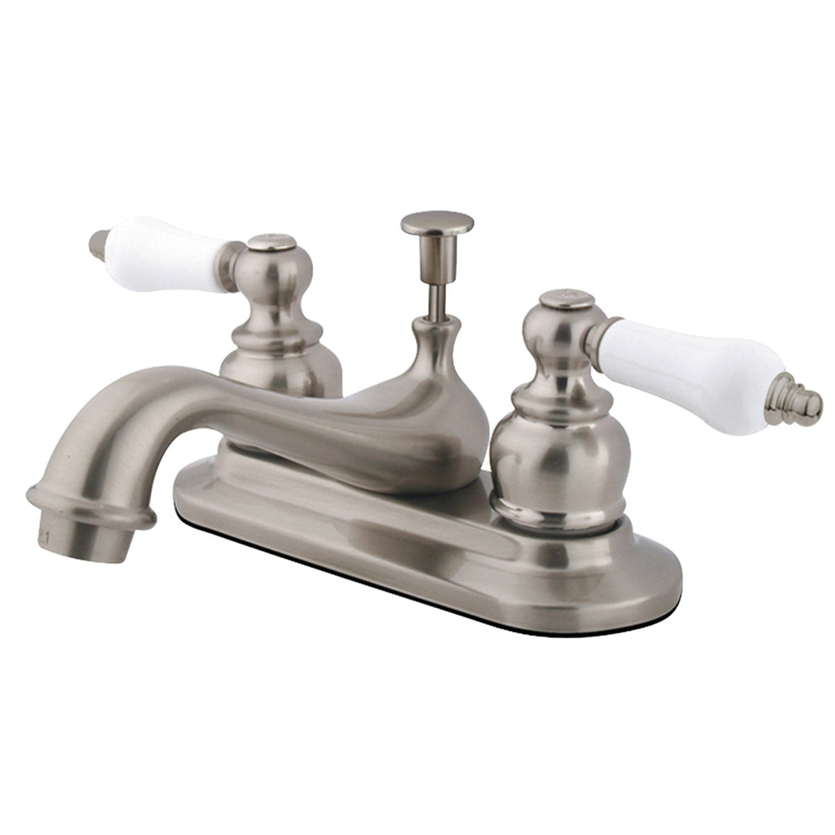 Restoration Double-Handle 4" Centerset Bathroom Faucet with Pop-Up Drain in Brushed Nickel