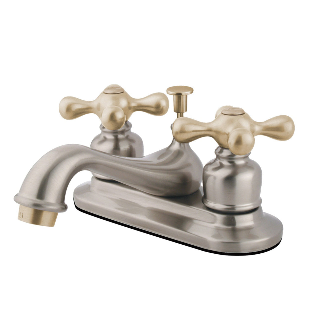 Restoration Double-Handle 4" Centerset Bathroom Faucet with Pop-Up Drain in Brushed Nickel/Polished Brass