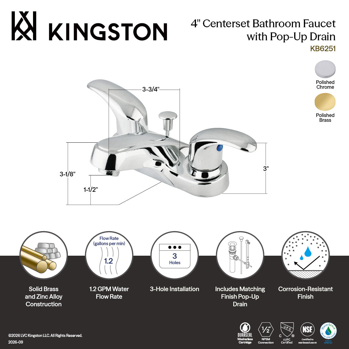 Legacy Double-Handle 4" Centerset Bathroom Faucet with ABS Pop-Up Drain in Polished Chrome