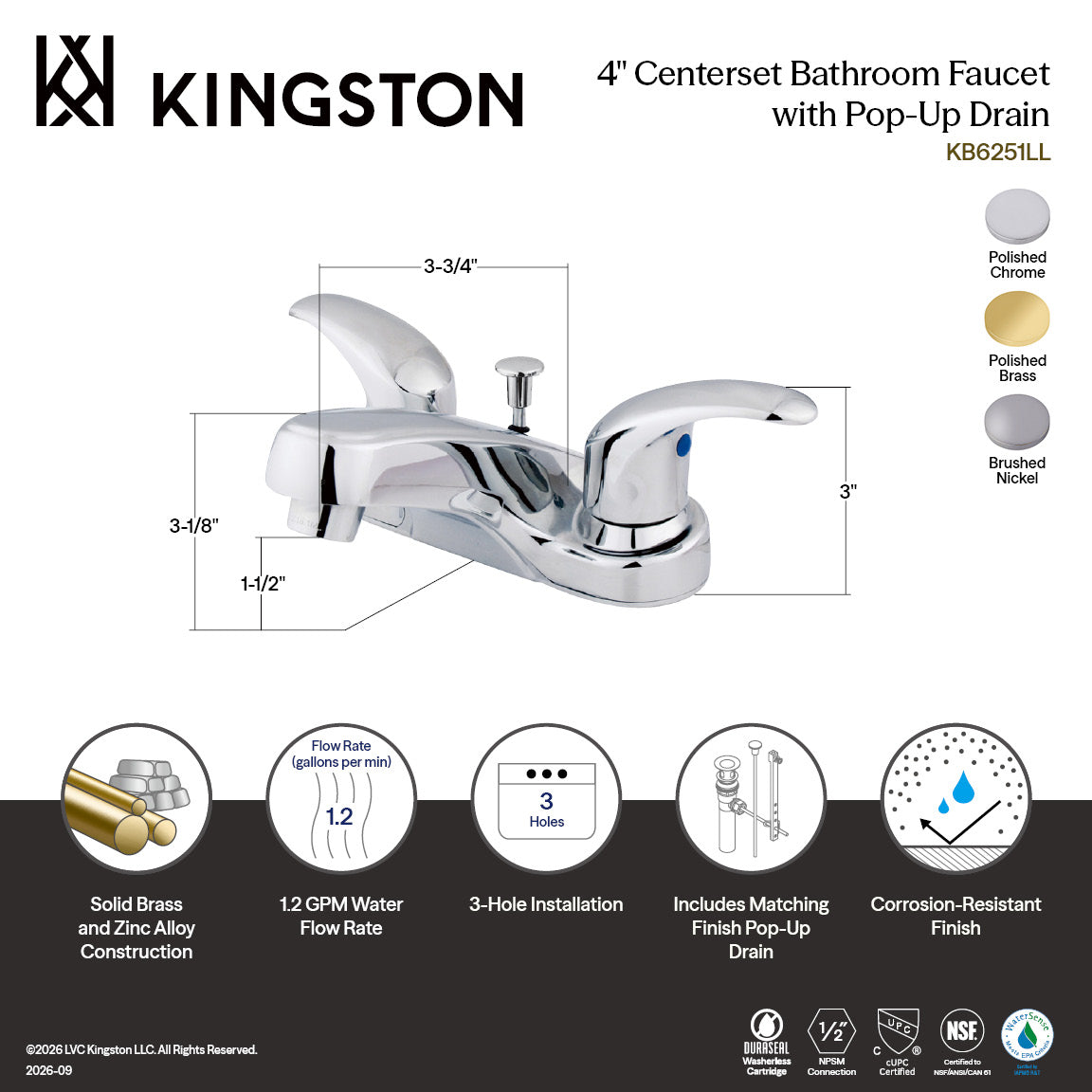 Legacy Double-Handle 4" Centerset Bathroom Faucet with Pop-Up Drain in Brushed Nickel