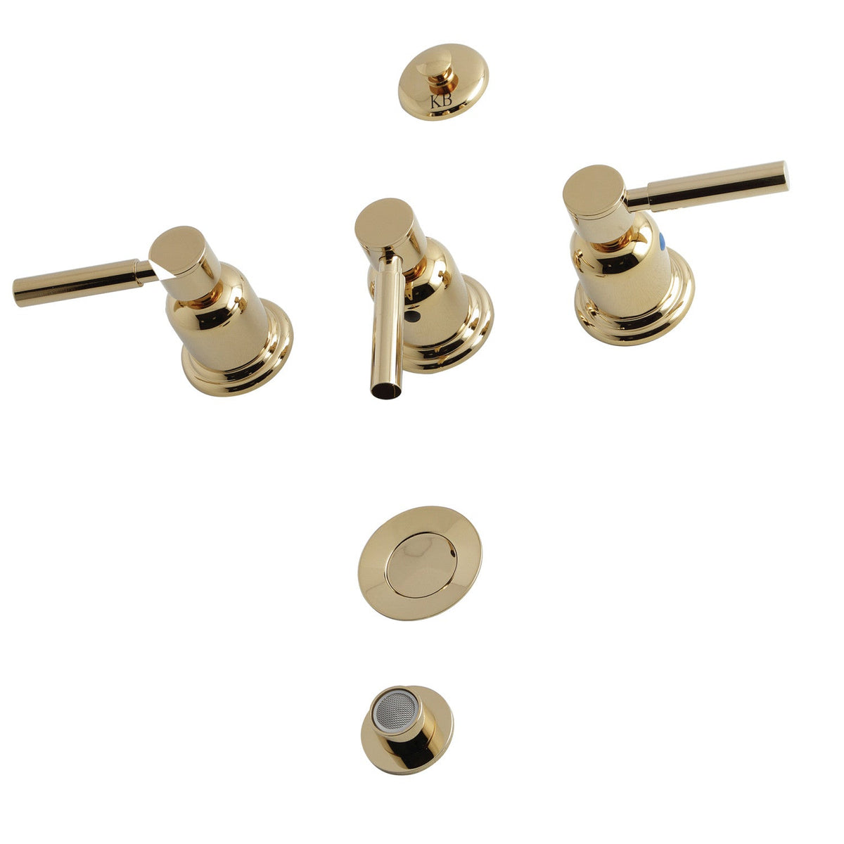 Concord Three-Handle Bidet Faucet with Brass Pop-Up in Polished Brass