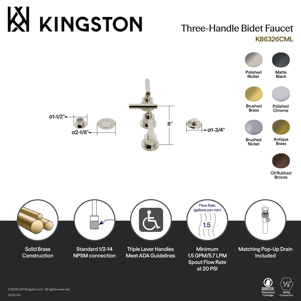 Manhattan Three-Handle Deck Mount Vertical Spray Bidet Faucet with Brass Pop-Up in Antique Brass