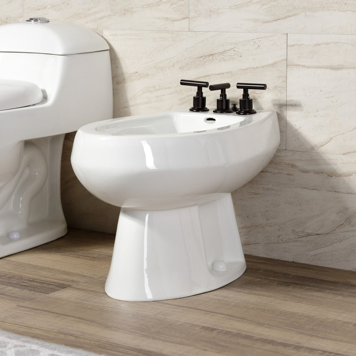 Manhattan Three-Handle Bidet Faucet with Brass Pop-Up in Oil Rubbed Bronze
