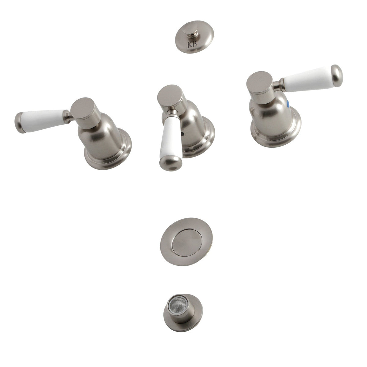 Paris Three-Handle Bidet Faucet with Brass Pop-Up in Brushed Nickel