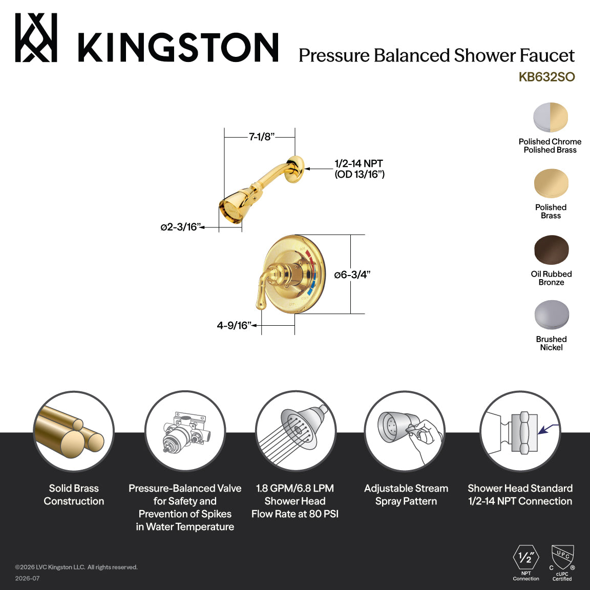 Magellan Single-Handle Pressure Balanced Shower Faucet in Polished Chrome/Polished Brass