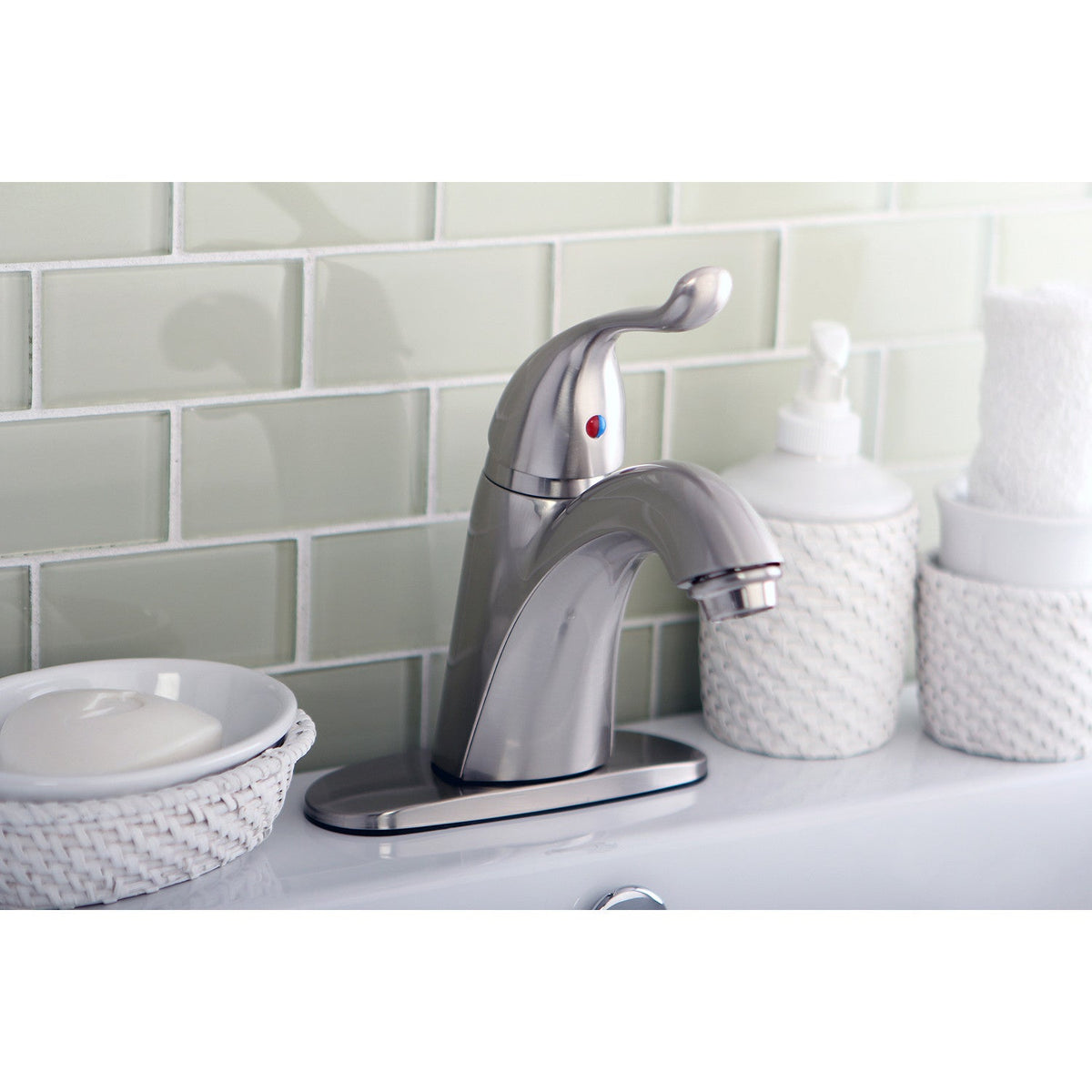 Yosemite One-Handle Single-Hole Bathroom Faucet with Deck Plate and Pop-Up Drain in Brushed Nickel