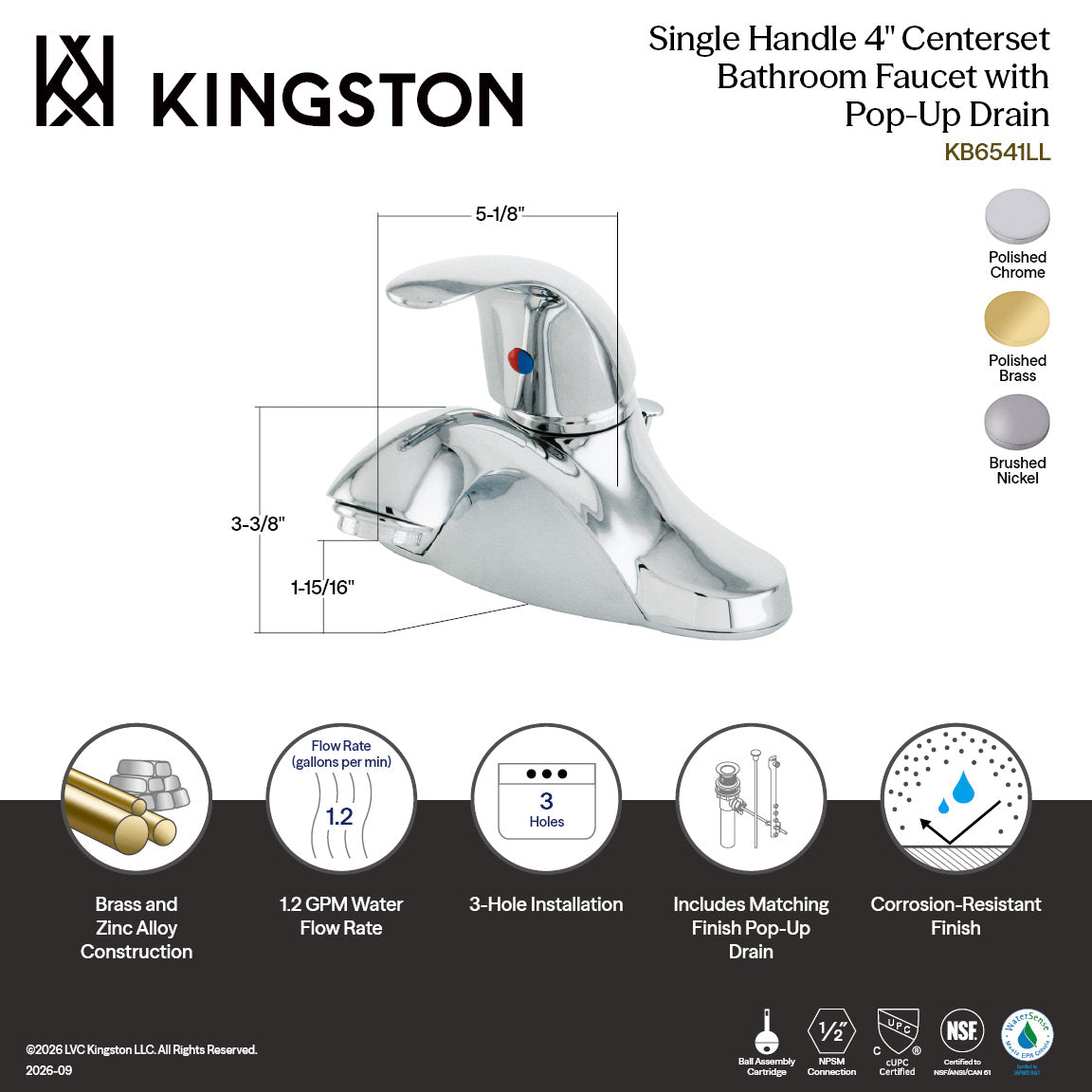 Legacy Single-Handle 4" Centerset Bathroom Faucet with Pop-Up Drain in Brushed Nickel