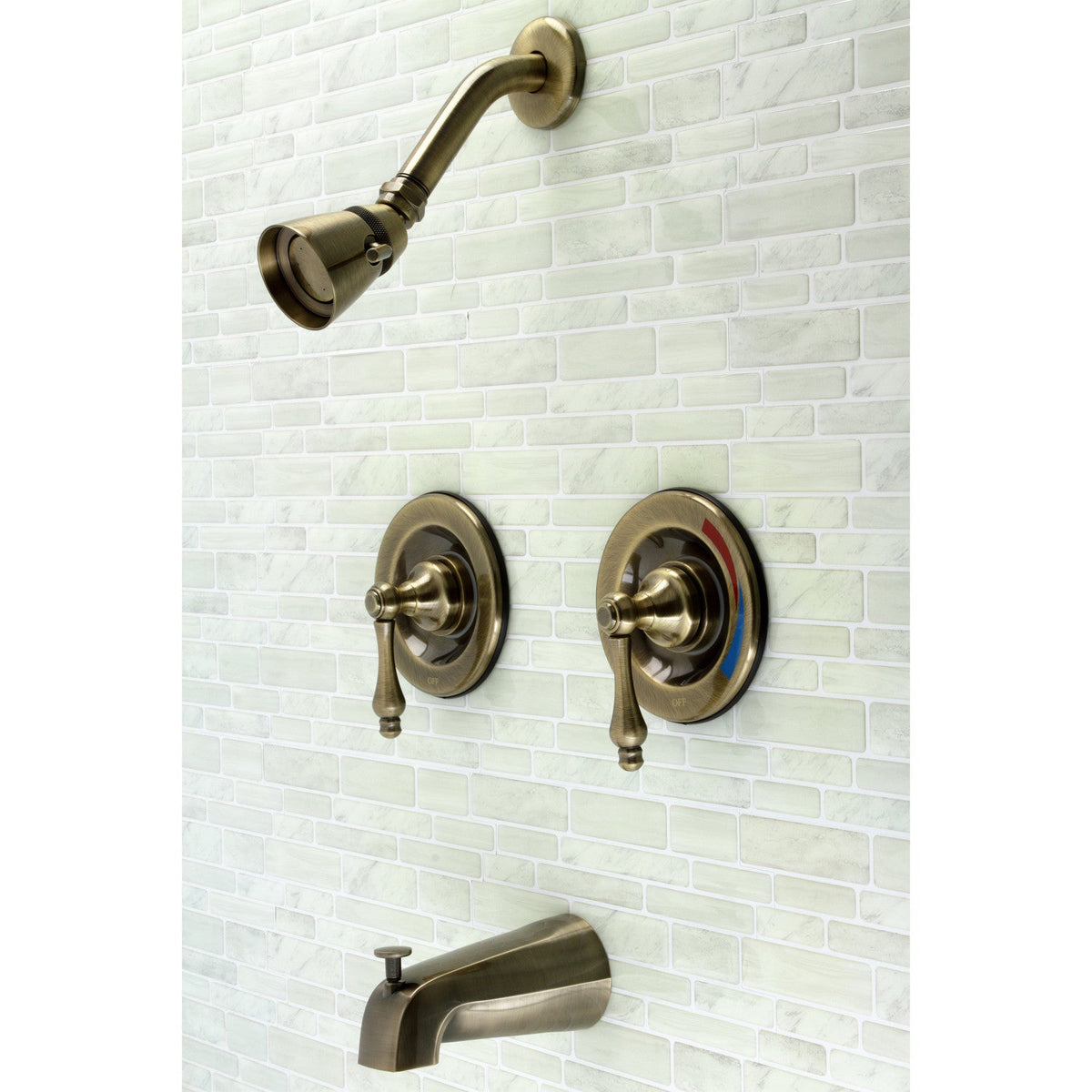 Vintage Double-Handle Pressure Balanced Tub and Shower Faucet in Antique Brass