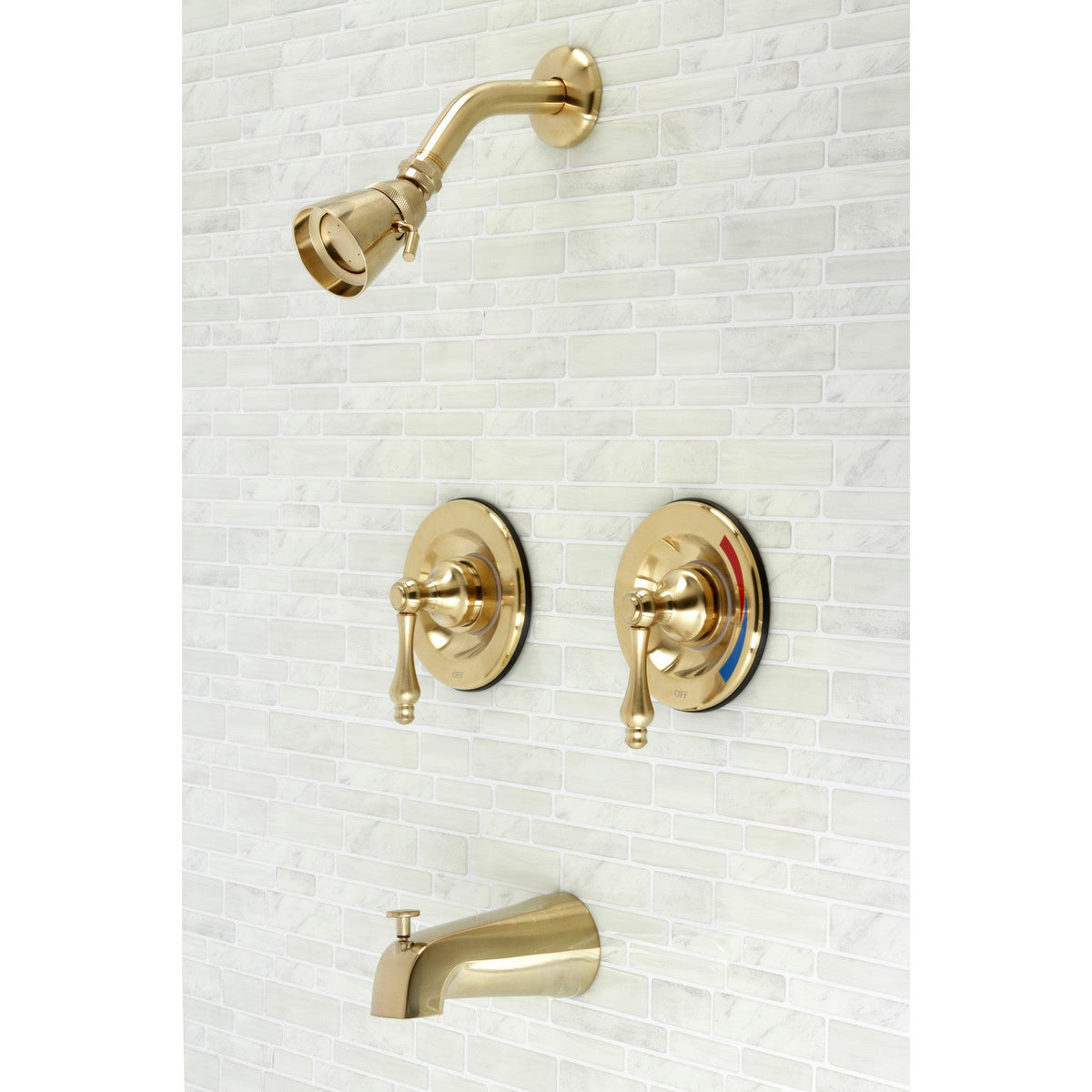 Vintage Double-Handle Pressure Balanced Tub and Shower Faucet in Brushed Brass