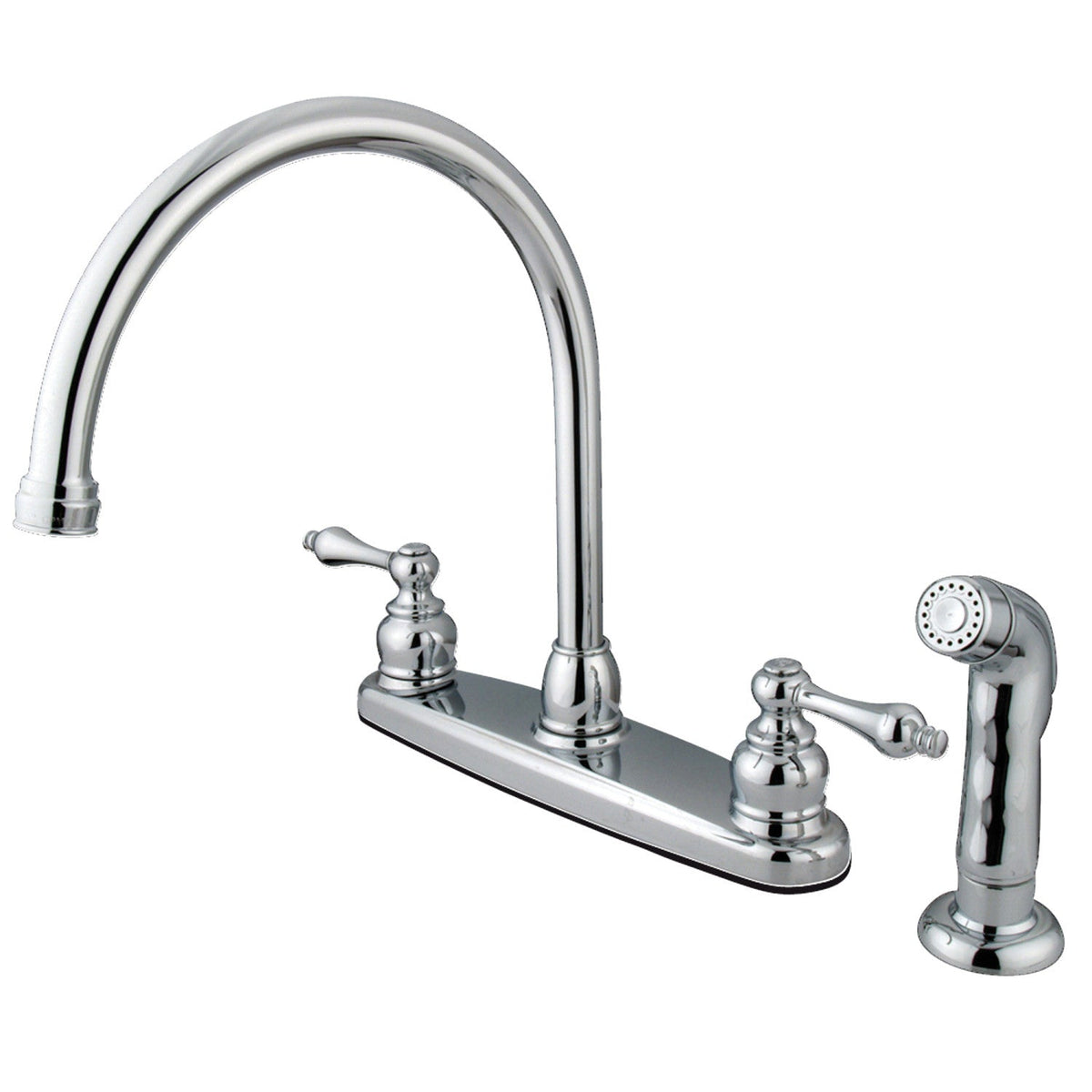 Vintage Double-Handle 8" Centerset Kitchen Faucet with Side Sprayer in Polished Chrome