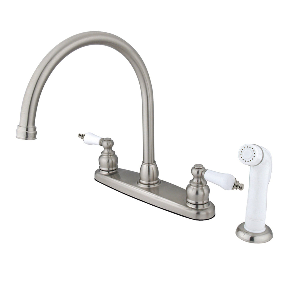 Vintage Double-Handle 8" Centerset Kitchen Faucet with Side Sprayer in Brushed Nickel