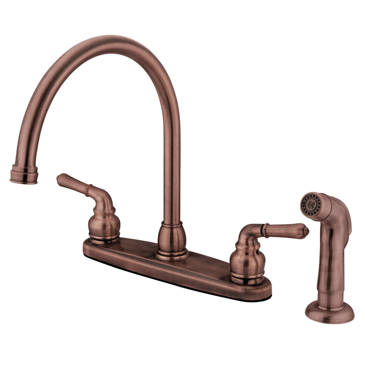 Magellan Double-Handle 8" Centerset Kitchen Faucet with Side Sprayer in Antique Copper