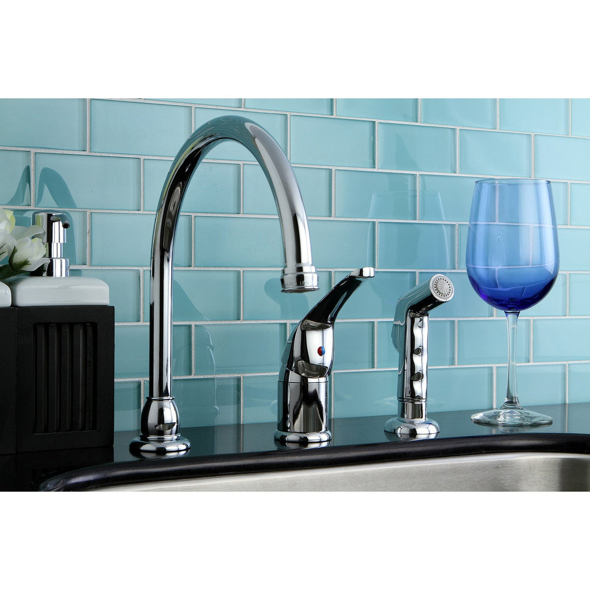 Chatham Single-Handle Widespread Kitchen Faucet with Side Sprayer in Polished Chrome