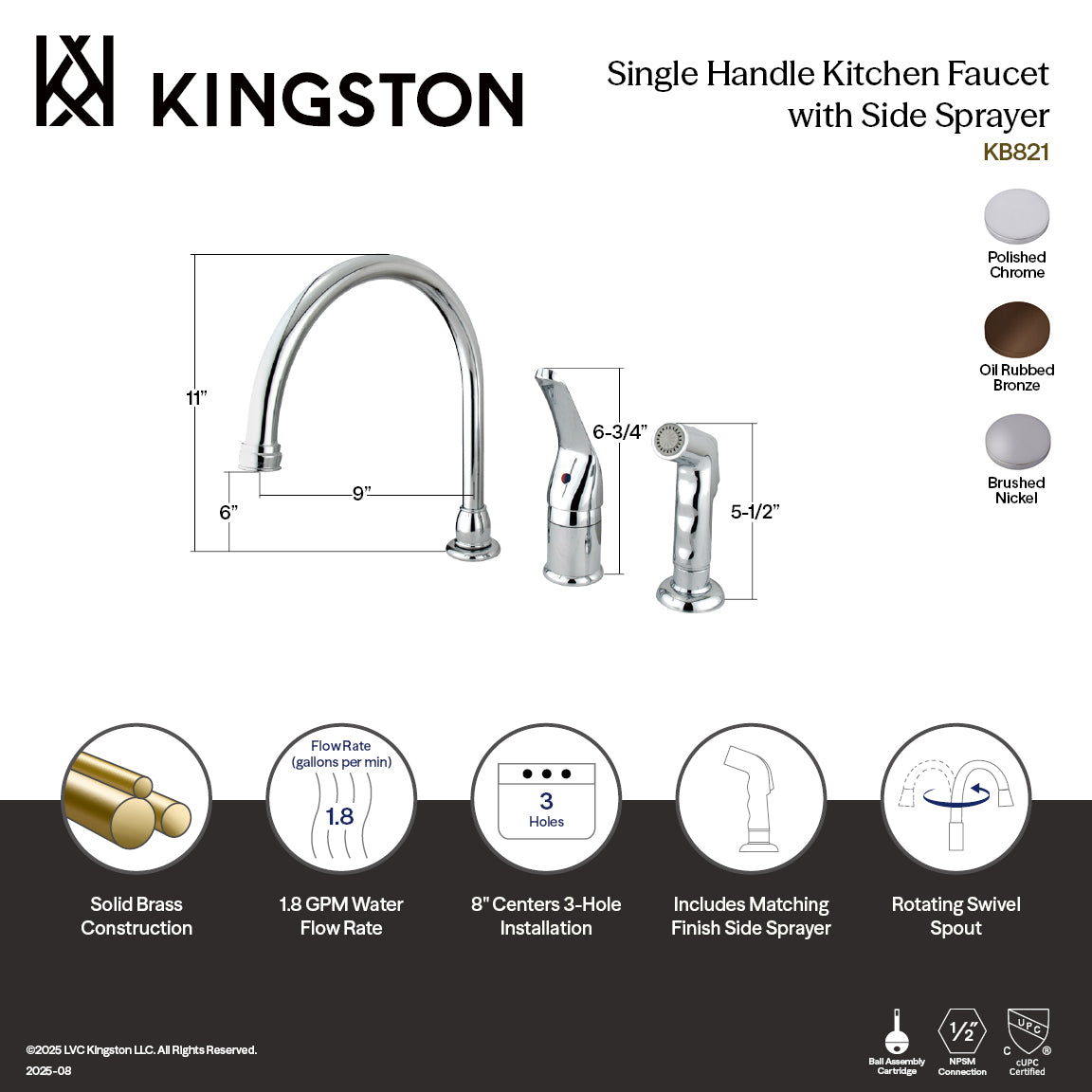 Chatham Single-Handle Widespread Kitchen Faucet with Side Sprayer in Brushed Nickel