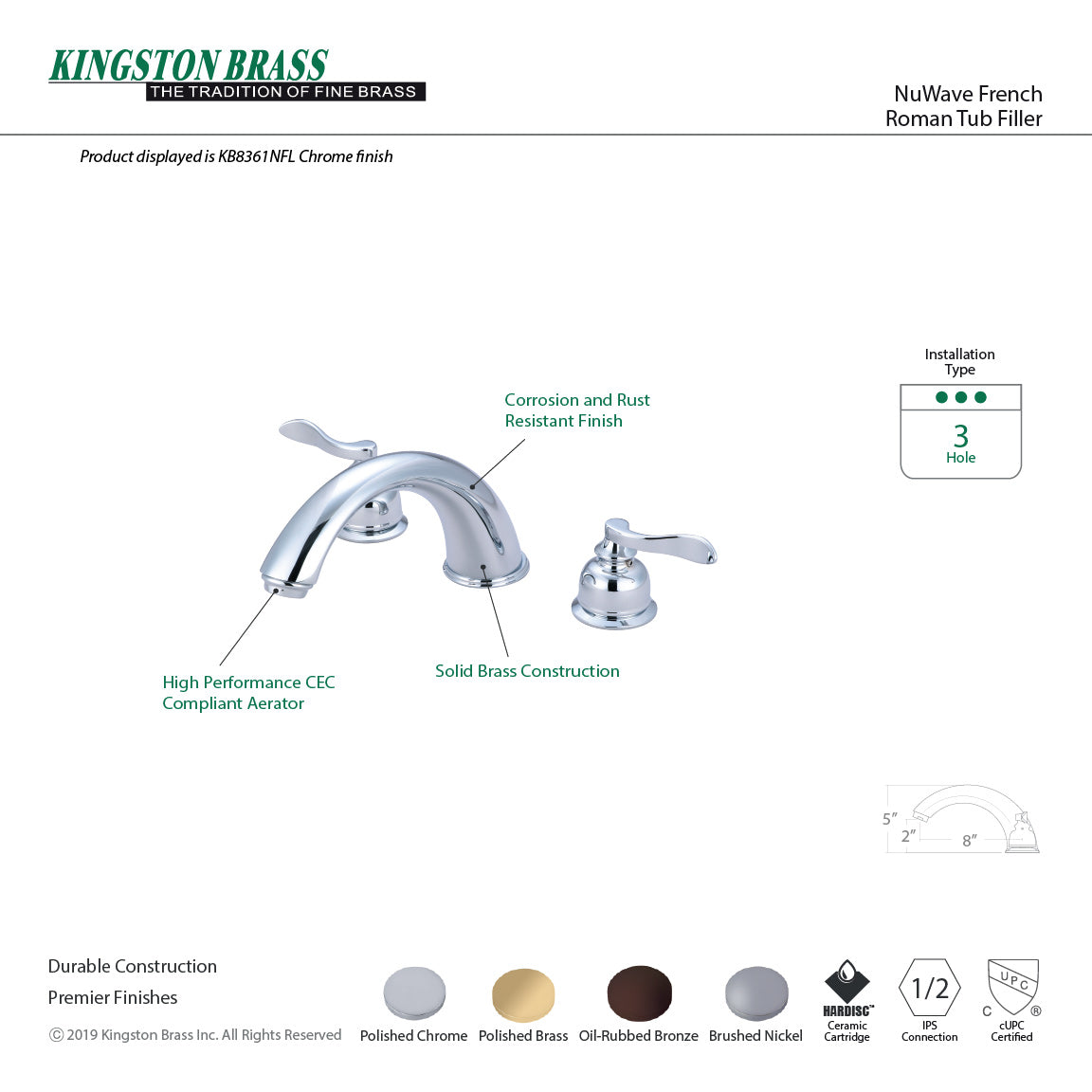 NuWave French Two-Handle Deck Mount Roman Tub Faucet in Polished Chrome
