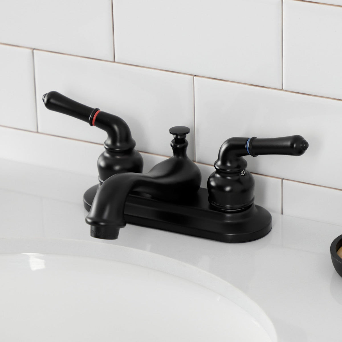 Royale Double-Handle 4" Centerset Bathroom Faucet with Pop-Up Drain in Matte Black