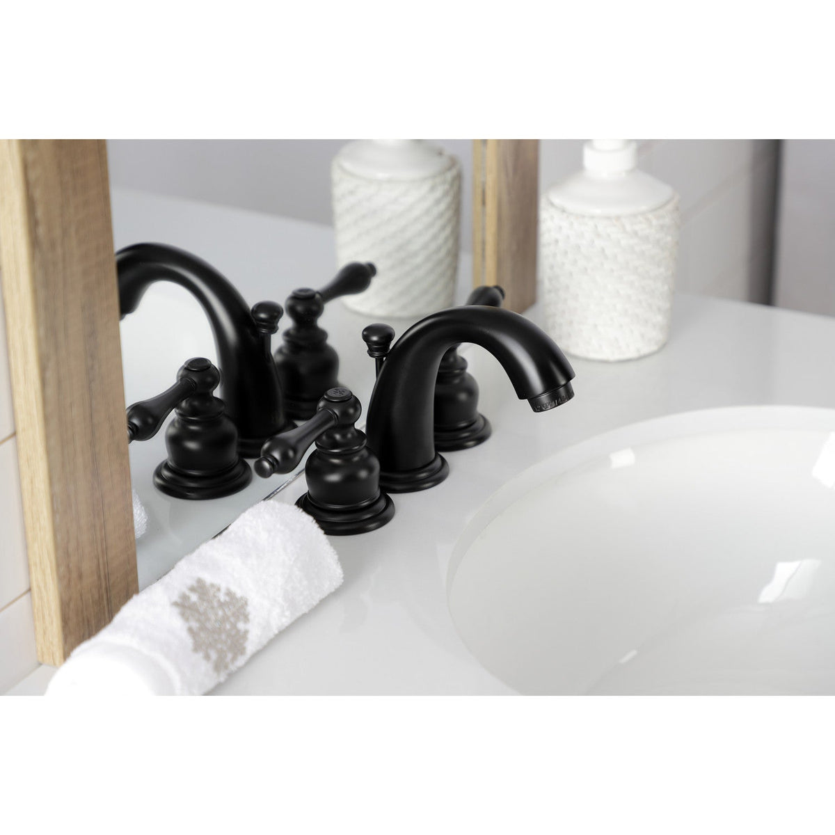 Victorian Widespread Bathroom Faucet with Pop-Up Drain in Matte Black