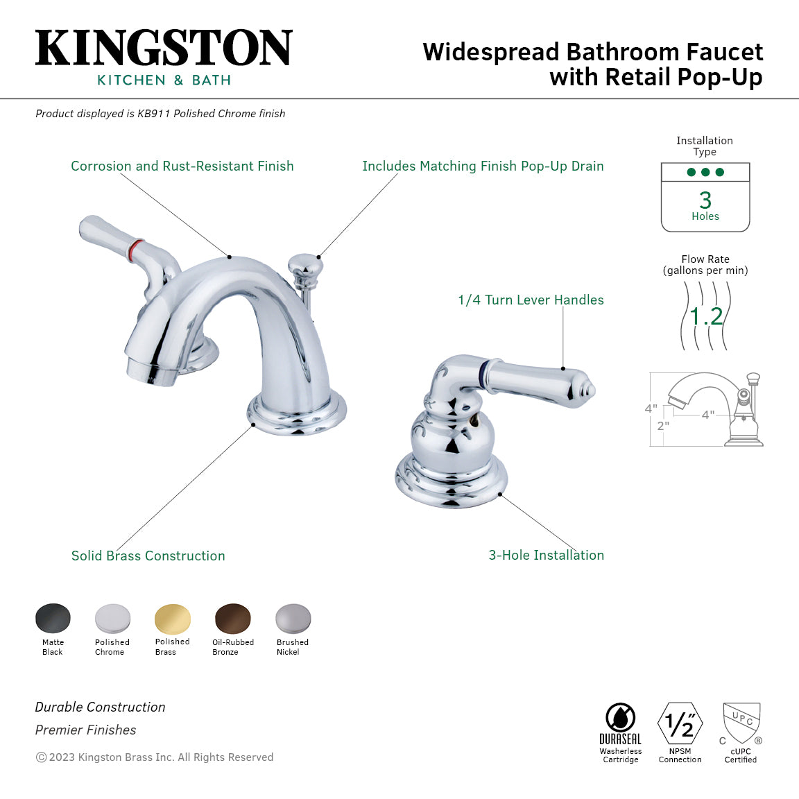 Magellan Widespread Bathroom Faucet with Pop-Up Drain in Polished Brass