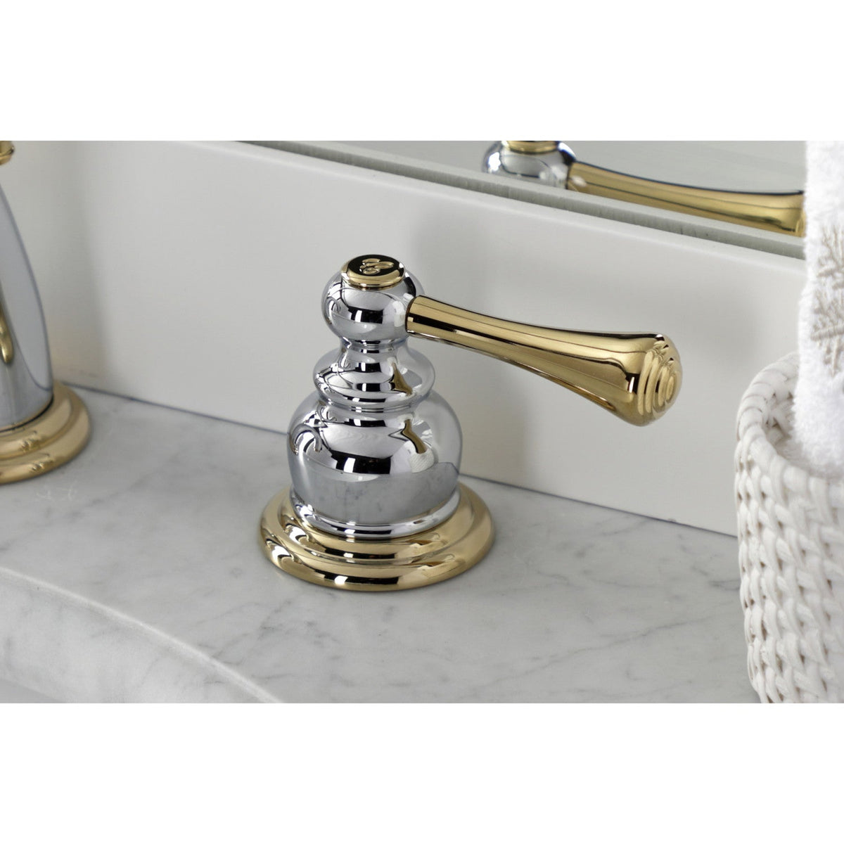 Vintage Widespread Bathroom Faucet with Pop-Up Drain in Polished Chrome/Polished Brass