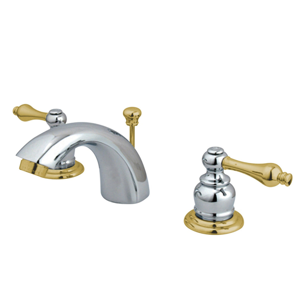 Victorian Mini-Widespread Bathroom Faucet with Pop-Up Drain in Polished Chrome/Polished Brass