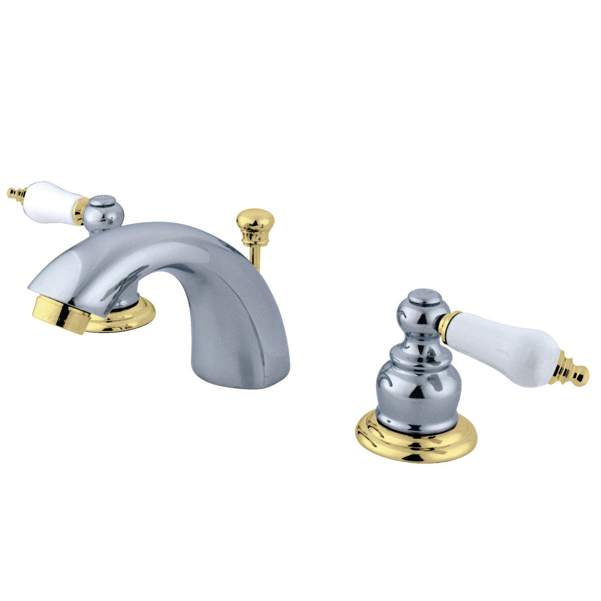 Victorian Mini-Widespread Bathroom Faucet with Pop-Up Drain in Polished Chrome/Polished Brass