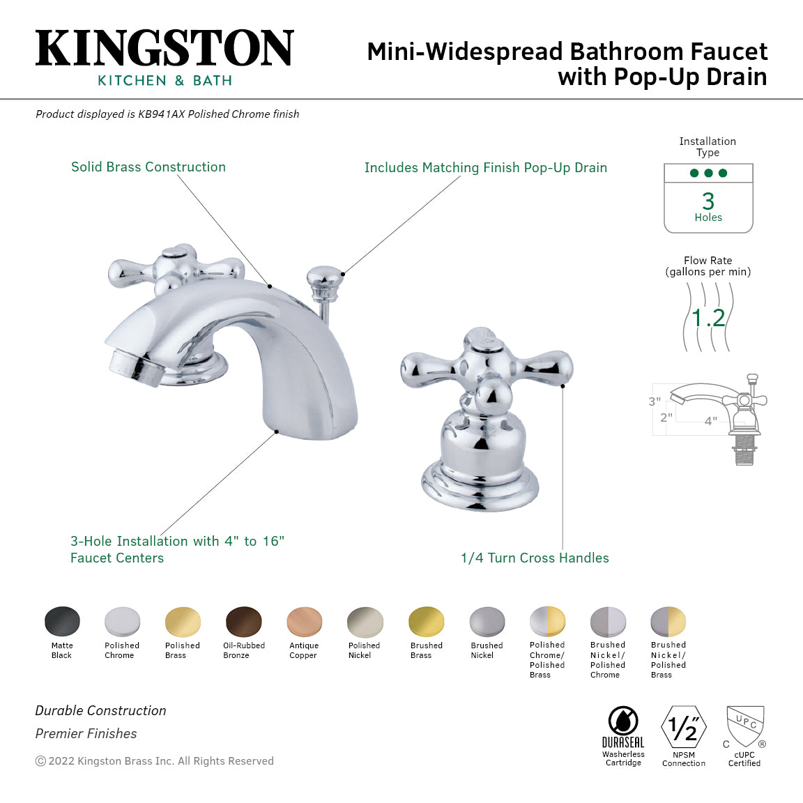 Victorian Mini-Widespread Bathroom Faucet with Pop-Up Drain in Oil Rubbed Bronze