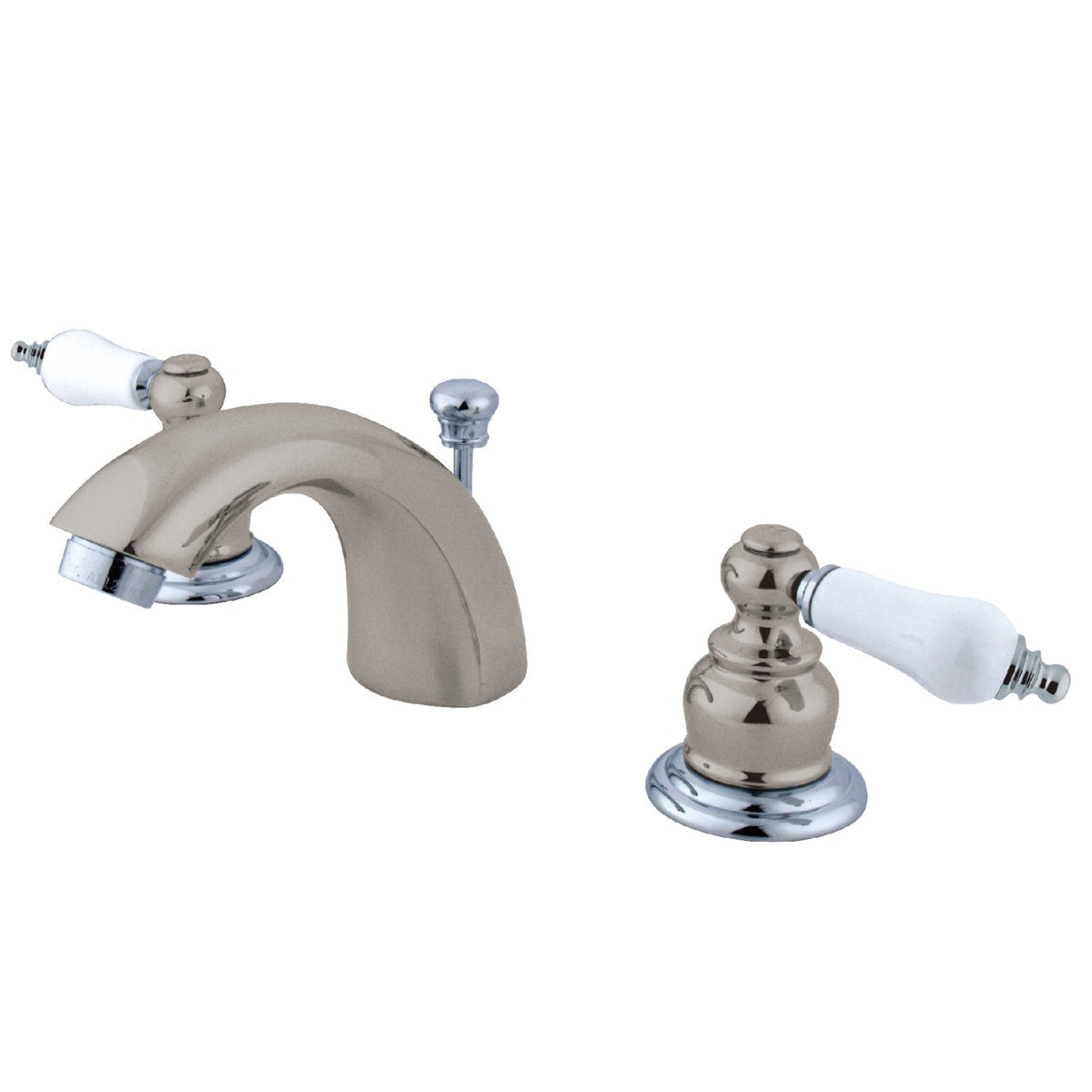 Victorian Mini-Widespread Bathroom Faucet with Pop-Up Drain in Brushed Nickel/Polished Chrome