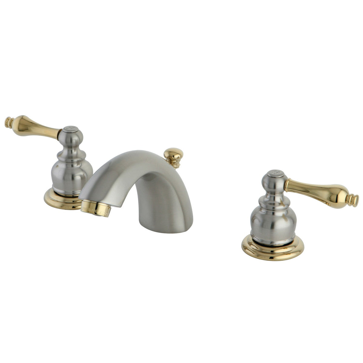 Victorian Mini-Widespread Bathroom Faucet with Pop-Up Drain in Brushed Nickel/Polished Brass