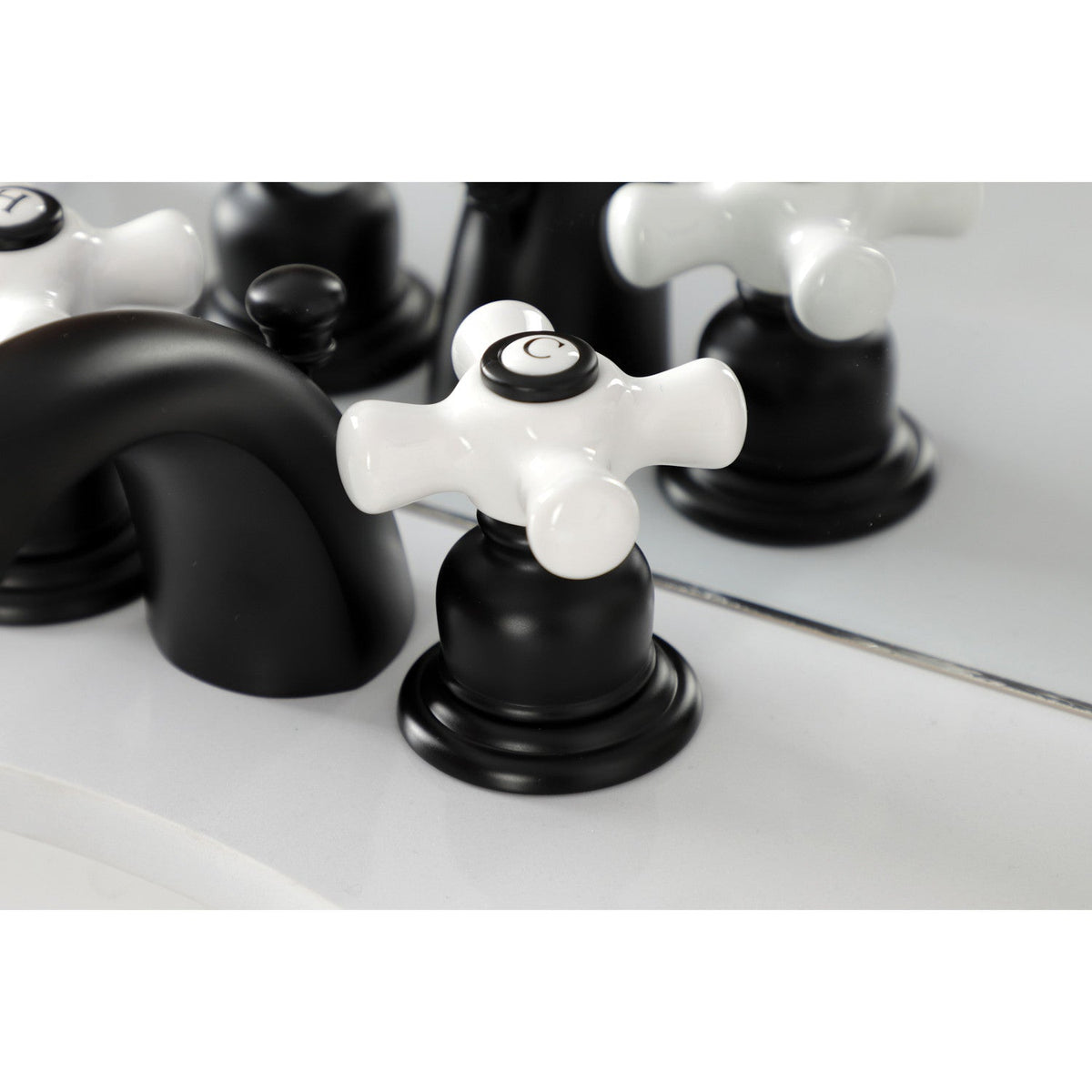 Victorian Mini-Widespread Bathroom Faucet with Pop-Up Drain in Matte Black