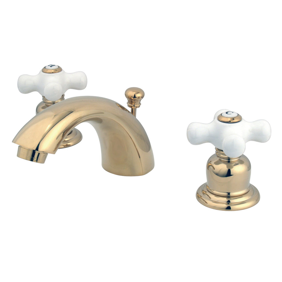 Victorian Mini-Widespread Bathroom Faucet with Pop-Up Drain in Polished Brass